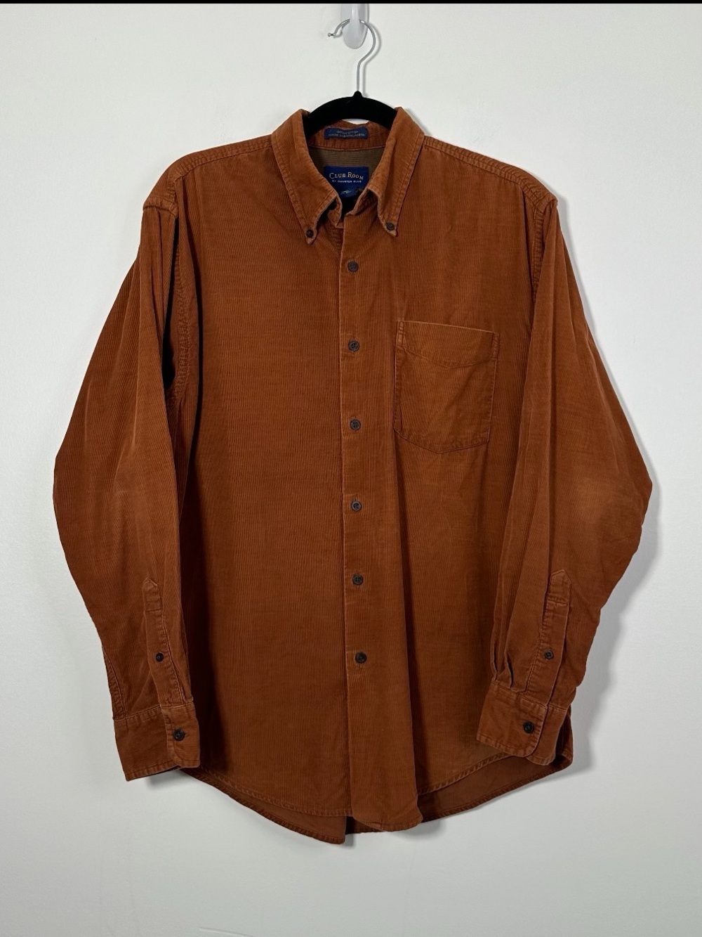 Club Room Charter Club Men’s Small Brown Corduroy Button Down Shirt 100% Cotton